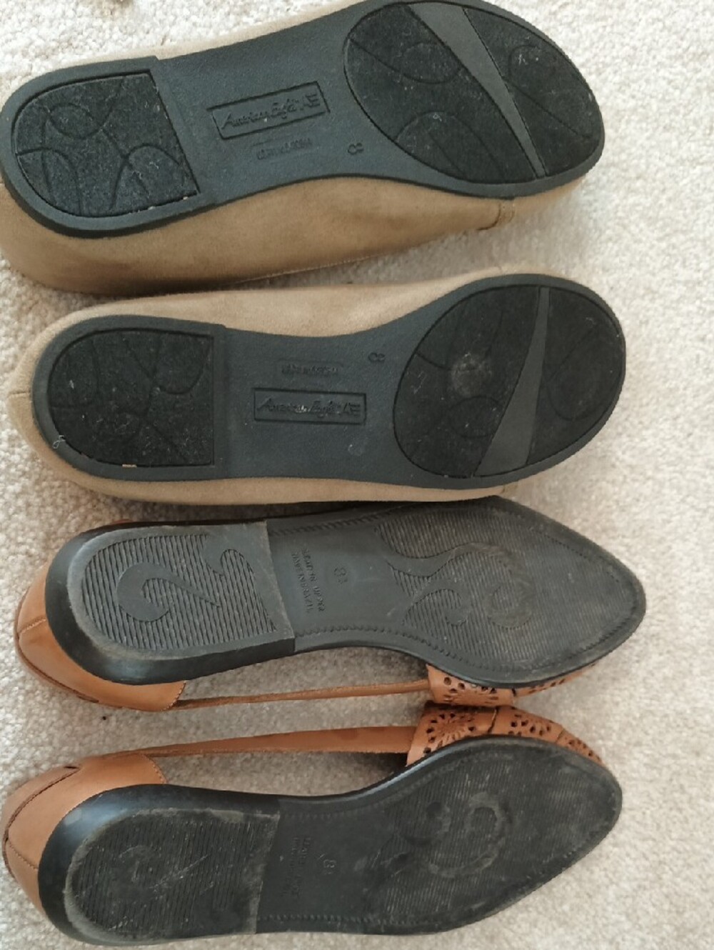 Set of 2 - AmerEagle 8 Tan  Loafers w/ Gold  & FAYVA Chestnut Leather Flats 8.5 - Picture 7 of 12
